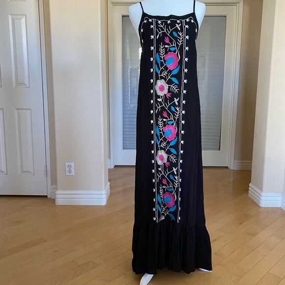 Miss Look Dresses & Skirts - Embroidered Boho Black Maxi Dress Spaghetti Straps